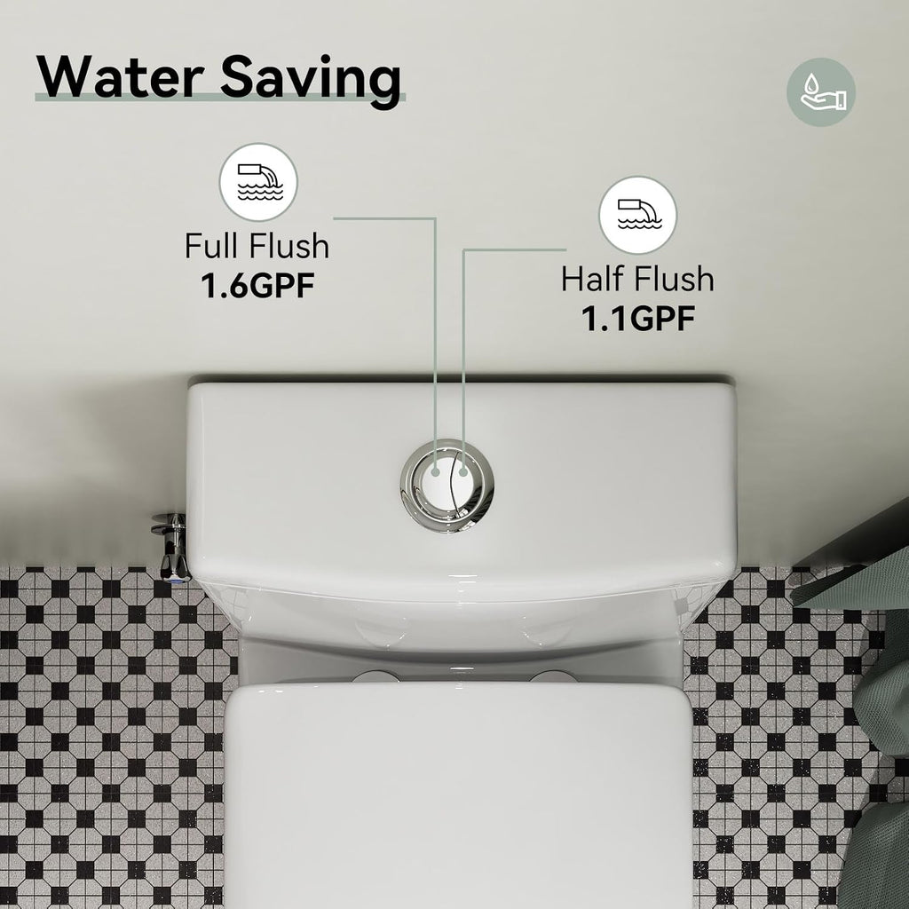 HOROW HR-ST076WD Dual Flush Elongated Toilet with Soft Close Seat, High-Efficiency Supply, Standard Bathroom Toilet 12' Rough-In, White Finish