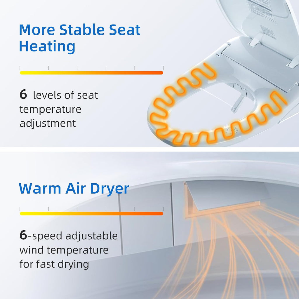 WOODBRIDGE Electronic Bidet Toilet Seat with Auto Open & Close Lid, Child Wash,Air Dryer,Heated seat,Remote Control,Elongated Soft Close, White BID03