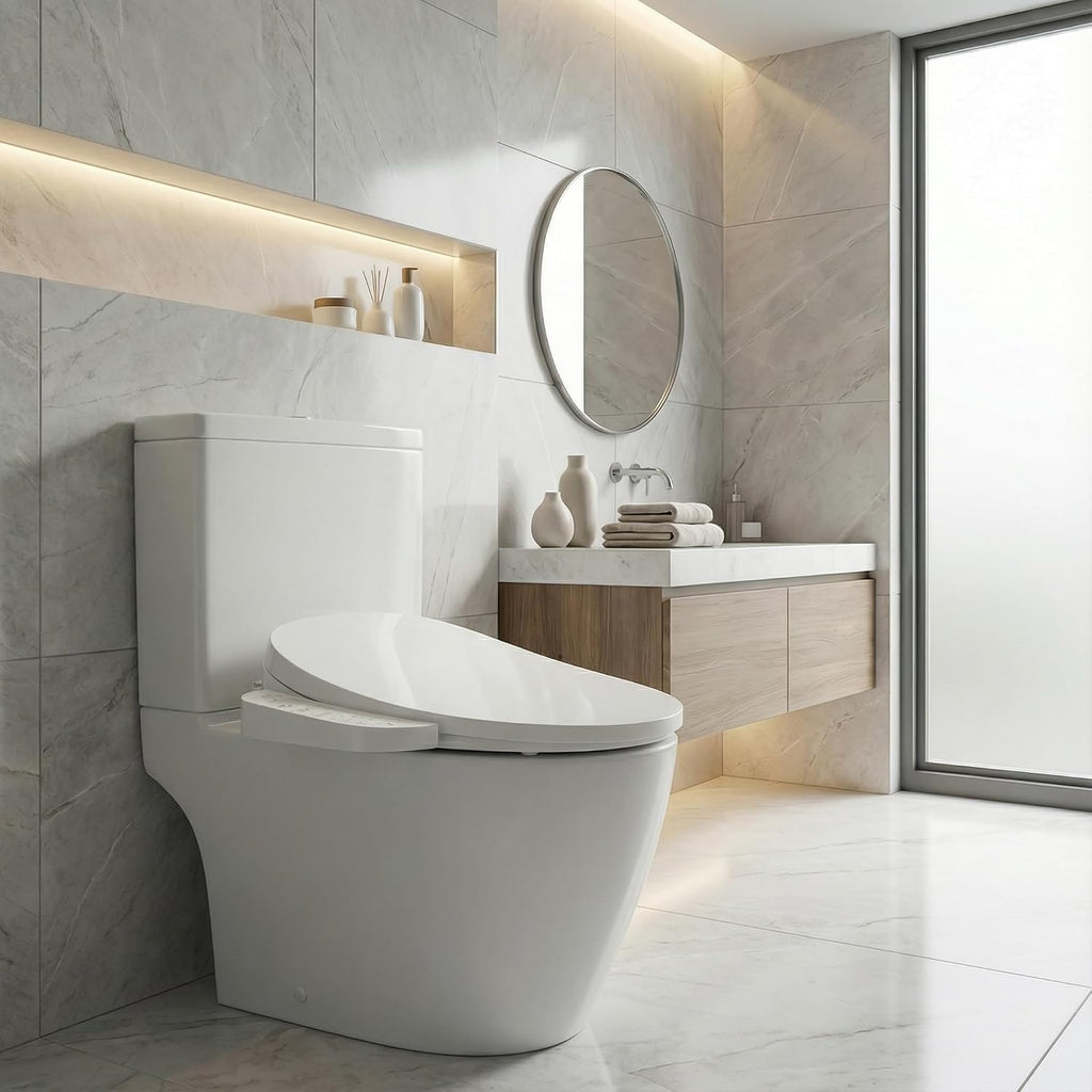 Electric Heated Bidet Toilet Seat with Touch Panel, Warm Water Wash, Self-Cleaning Nozzle, Warm Air Dryer, Deodorizer, Soft-Close Lid, LED Display & Night Light, Easy Install, Elongated