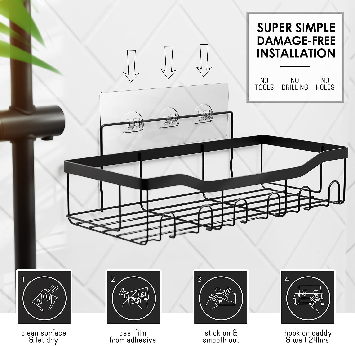 Hearth & Harbor Bathroom Accessories Set - Bathroom Set, 20PC Bathroom Accessory Set, Shower Curtain Set, Toilet Brush, Trash Can & Soap Dispenser (Black, Shower Caddy + Bathroom Set)