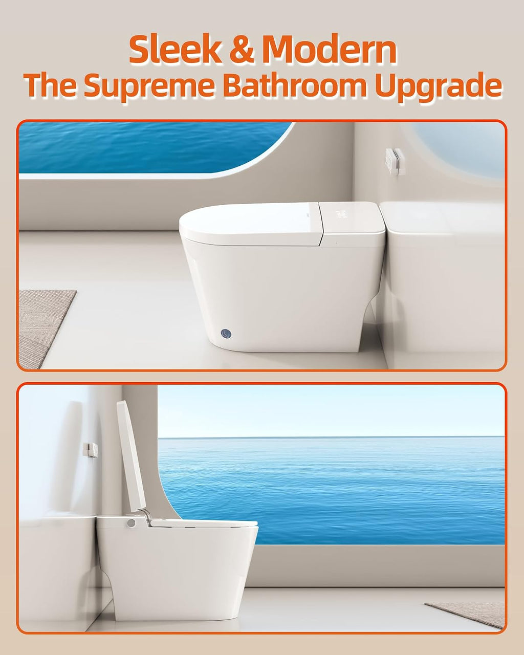 Smart Toilet with Bidet Built in, Luxury One Piece Elongated Bidet Toilet with Auto Close & Flush, Foot Sensor to Open/Close/Flush, Heated Seat, Massage Wash, Night Light, Remote Control