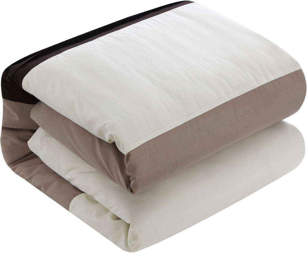 Chic Home Beige Bed in a Bag Comforter Set, Queen Size (10 Pieces), Ayelet - Color Block Stripe Premium Microfiber Bedding - Comforter, Flat & Fitted Sheets, Shams, Pillowcases & Decorative Pillows