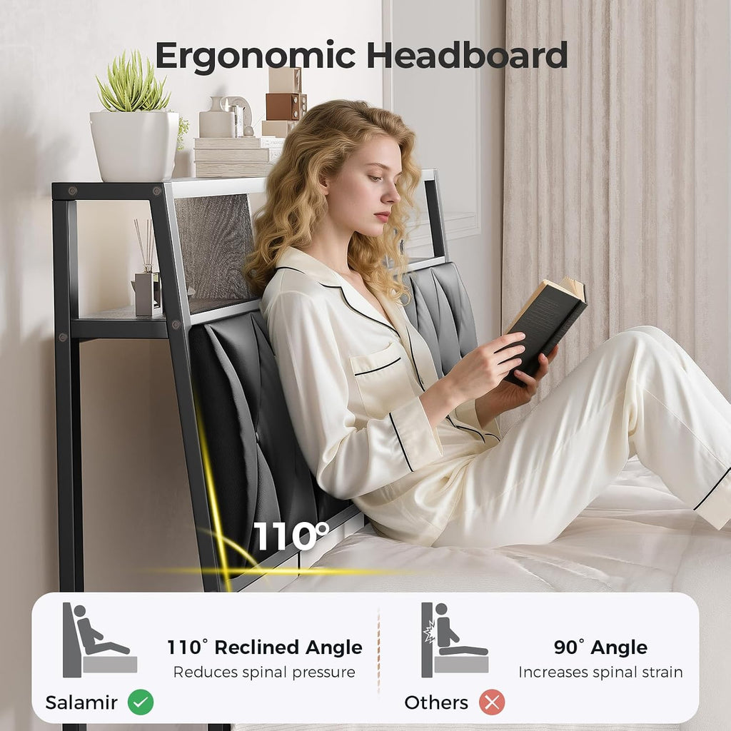Queen Headboard Only, Headboard for Queen Size Bed with Storage, Upholstered Headboards with LED Lights & Charging Station, Attach Frame, Ideal for Bedroom/Dorm/Guest Room, Black, Faux Leather