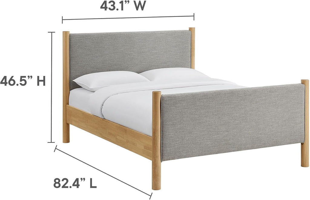 Modway Maven Full Bed Frame in Wheat Oak with Upholstered Fabric Headboard and Footboard – Wood Full Platform Bed Frame – No Box Spring Needed