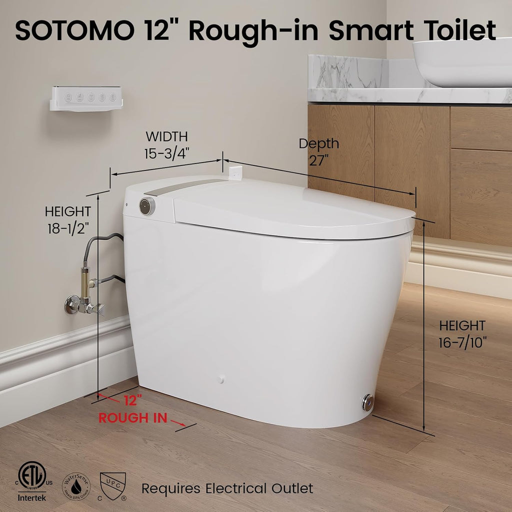 Smart Toilet With Built-in Bidet, Elongated Bidet Toilet, Instant Warm Water Wash, Auto Flush, Auto Open/Close, Heated Seat, Dryer, Night-Light, and Flush Capability During a Blackout - YA80