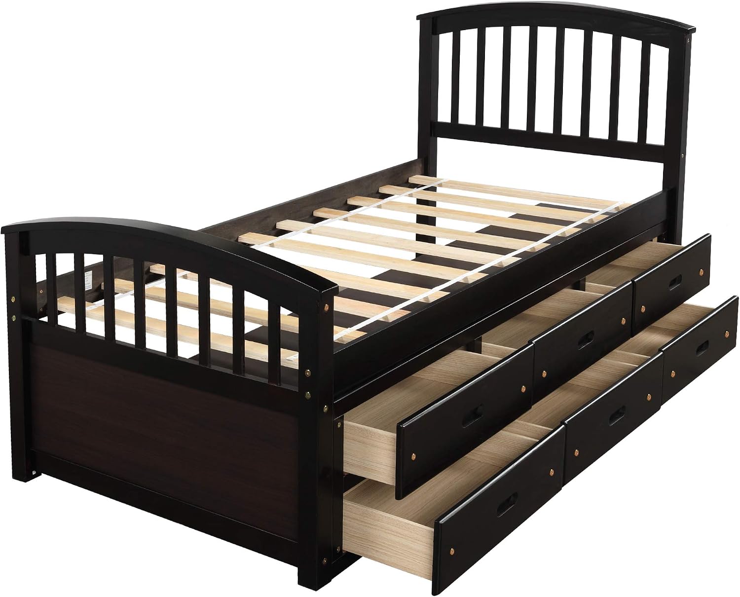 Merax Twin Size Platform Storage Bed Solid Wood Bed with 6 Drawers