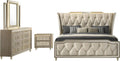 Coaster Home Furnishings - Lorient - Wood - 4-Piece Bedroom Set with LED Wingback Bed, USB Port, Traditional Style and Tufted Crown Details - Bedroom - Eastern King Size - Ivory & Camel - 222661KE-S4