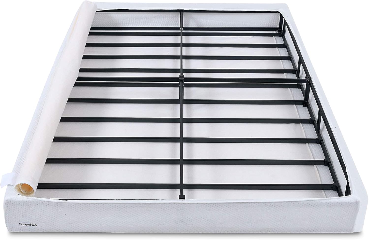 Amazon Basics Smart Box Spring Bed Base, 5-Inch Low Profile Height Mattress Foundation, Sturdy Durable Steel Support, Tool-Free Easy Assembly, Queen, 79' x 59.5' x 5', White