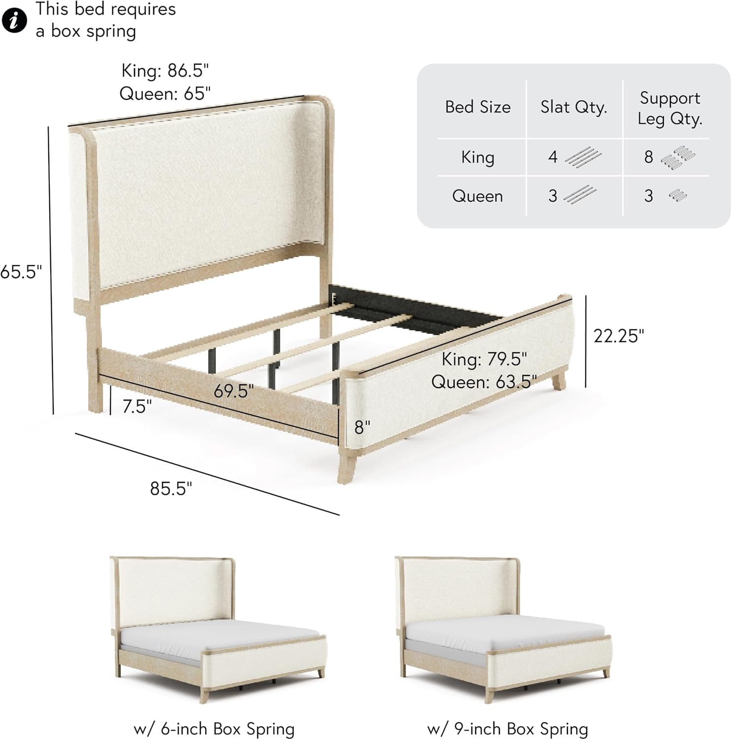 Furniture of America Saries Transitional Solid Wood 6-Piece Queen Panel Bedroom Set with USB Ports, Shelter Padded Headboard, Soft Curved Edges, Box Spring Needed, Natural Oak