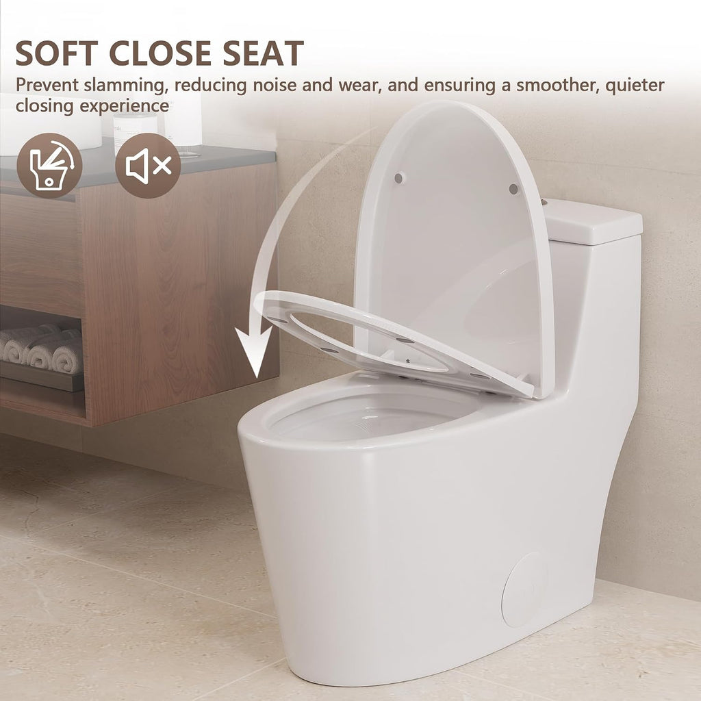 DeerValley Elongated One Piece Toilet with Standard Height Quick Release Seat Dual Flush 1.1/1.6 GPF White 12' Rough In Bathroom Toilet