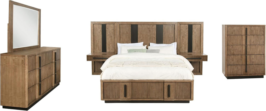 Coaster Home Furnishings Terrace Transitional 6-Piece Bedroom Set California King Size Wall Panel Storage Bed Frame 58-inch Headboard Ash Brown 224900KW-S6P