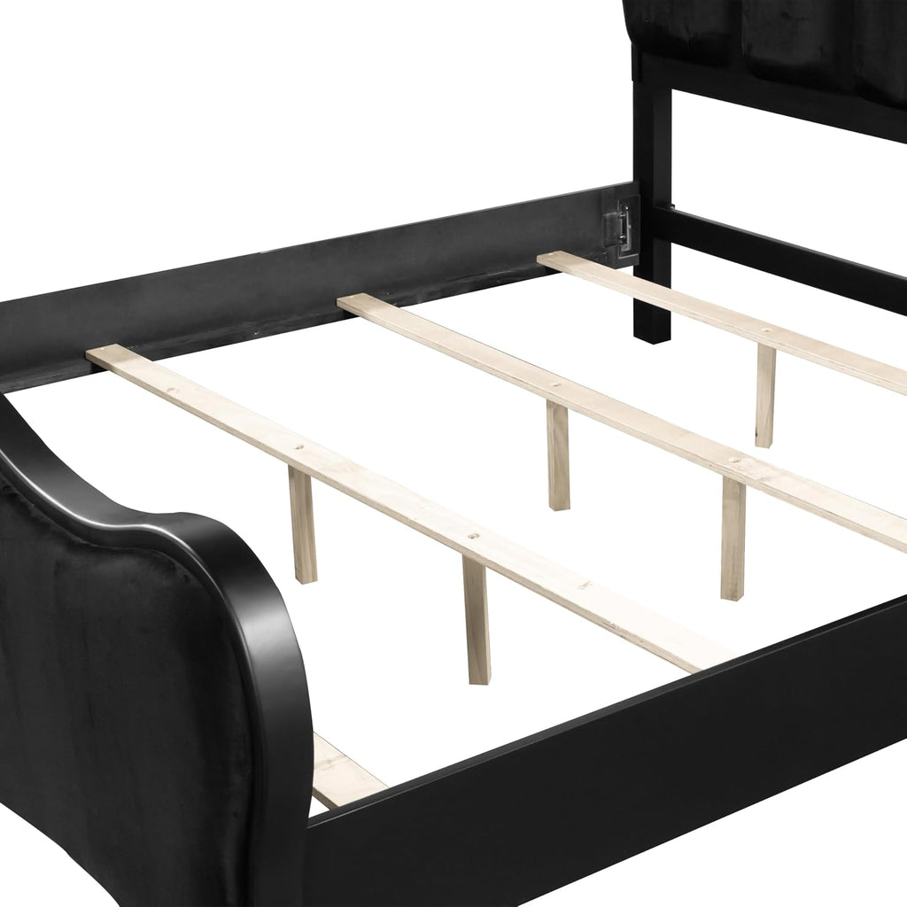 Furniture of America Seabliss Glam Solid Wood 2-Piece Bedroom Set with Padded Headboard Bed, Felt-Lined Top Drawer, Ball-Bearing Glides on Nightstand, Box Spring Needed, Queen, Black