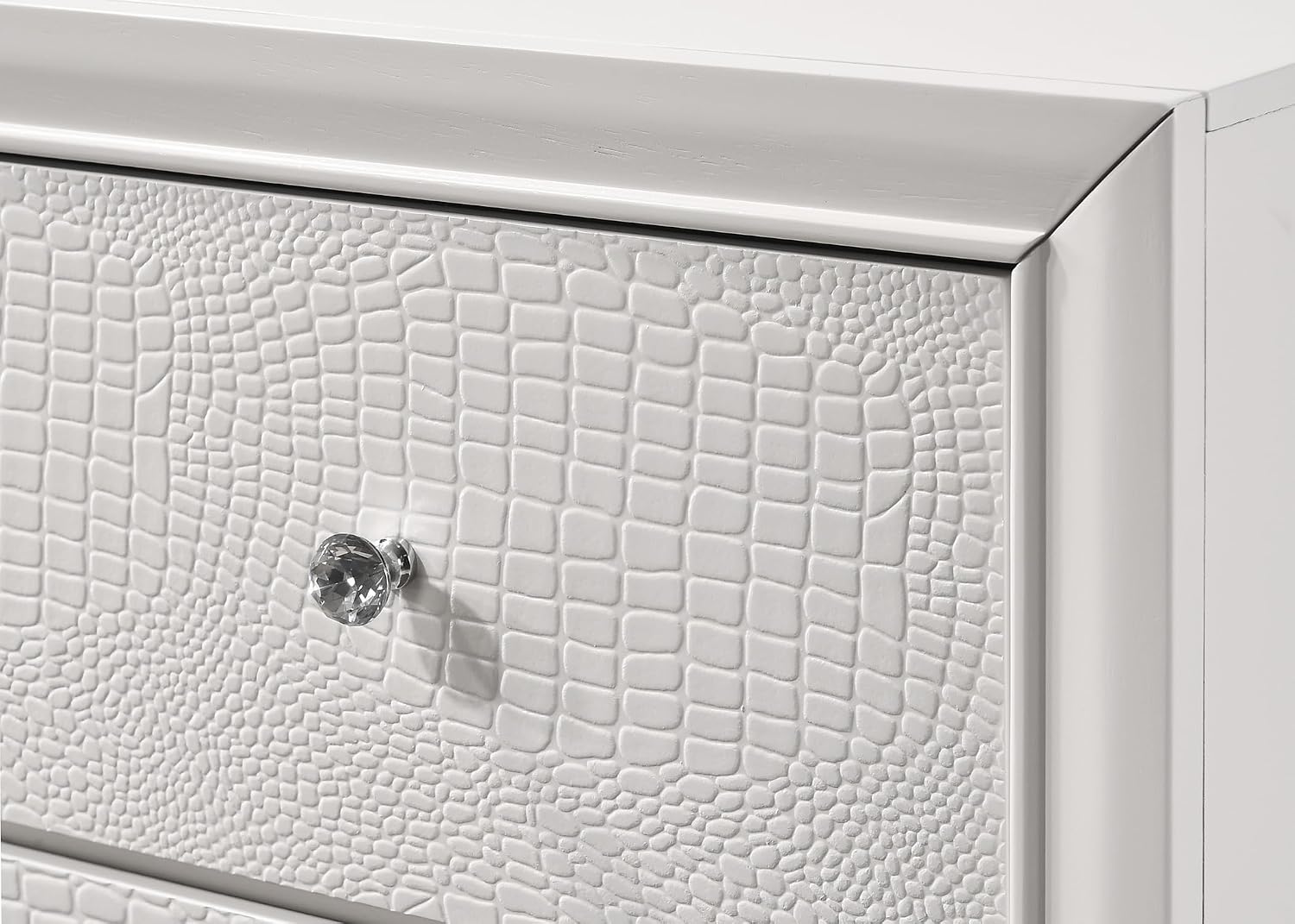 Modern Crisp White Textured Finish Tufted Headboard Integrated LED Lighting King Size 5pc Bed Set Bedroom Furniture