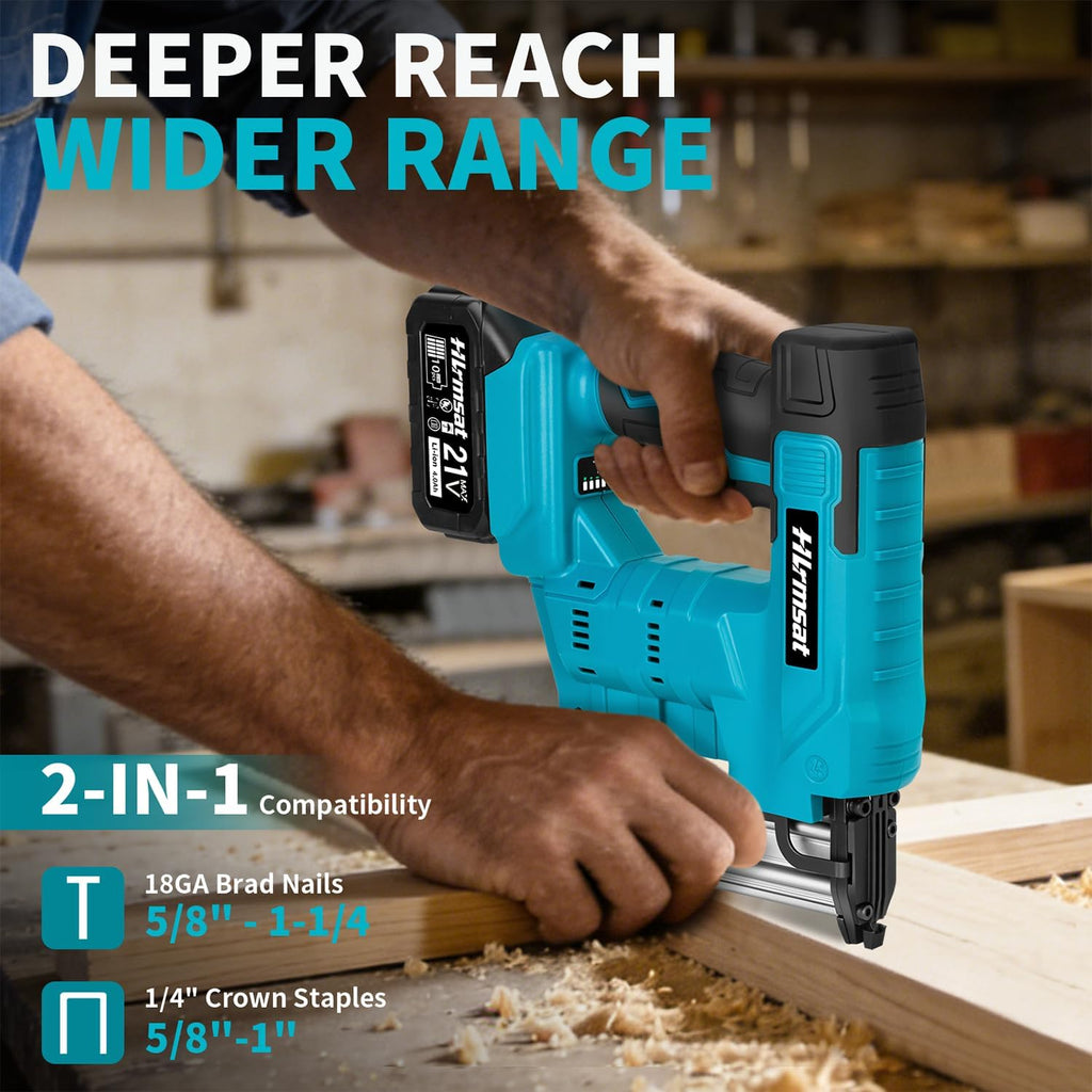 18 Gauge Brad Nailer Cordless,2-In-1 Brushless Nail Gun And Staple Gun with 2×4.0Ah Battery,Electric Pistola De Clavos De Bateria with 1200Pcs Nails for Woodworking,Home Improvement DIY