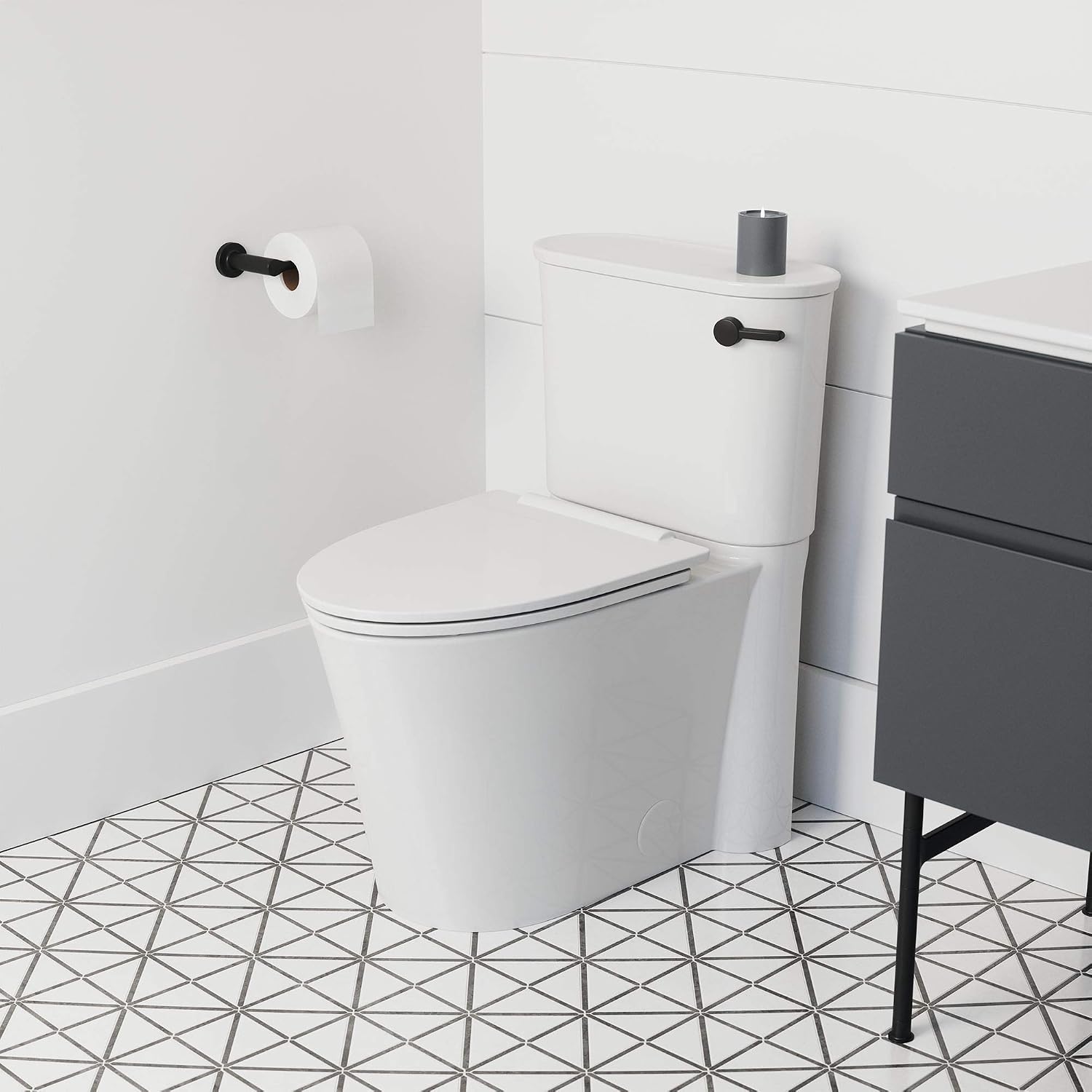 American Standard 226AA105.020 Studio S Height Elongated Toilet with Seat-Right Hand Trip Lever, White