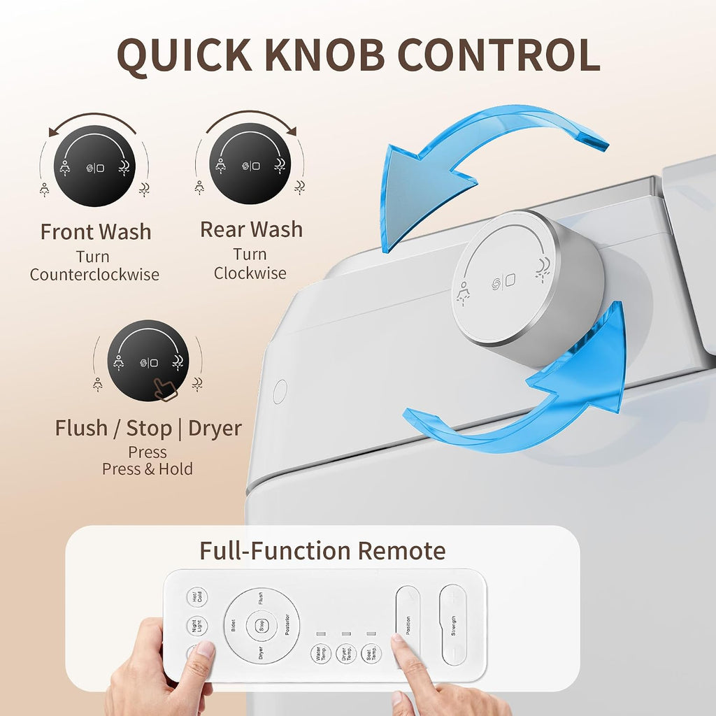 DeerValley Smart Toilet One Piece Tankless Toilet with Bidet Built in Smart Toilet with 1.28GPF Auto Flush Foot Kick Blackout Flush Warm Water and Air Dryer Heated Seat Remote Control - DV-1S0458