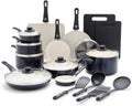 GreenLife Soft Grip Healthy Ceramic Nonstick 23 Piece Kitchen Cookware Pots and Frying Sauce Saute Pans Set with Kitchen Utensils, PFAS-Free, Dishwasher Safe, Black
