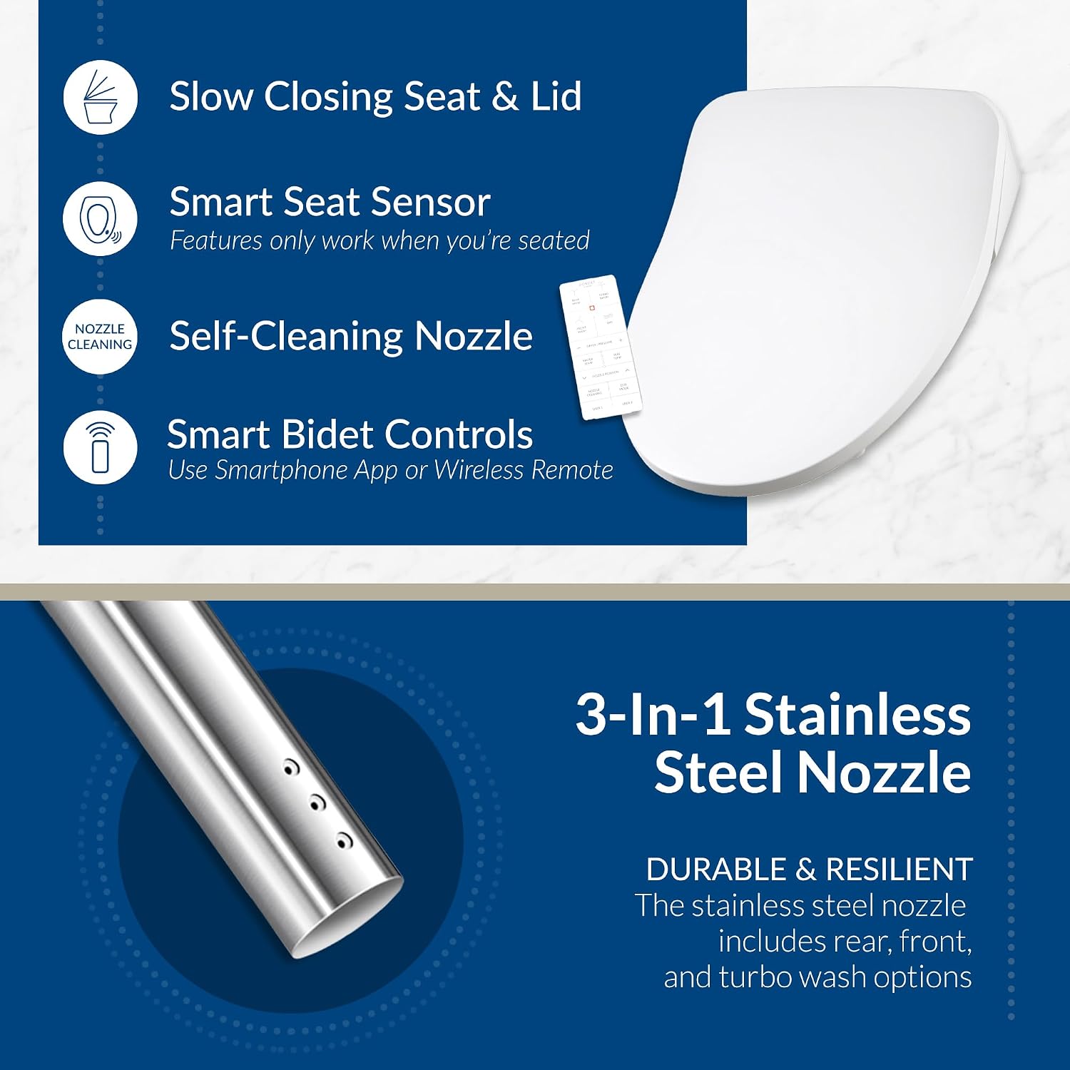 Bio Bidet BB1200 Elongated Smart Bidet, Warm Water Wash, Heated Seat & Dryer, App & Remote Control