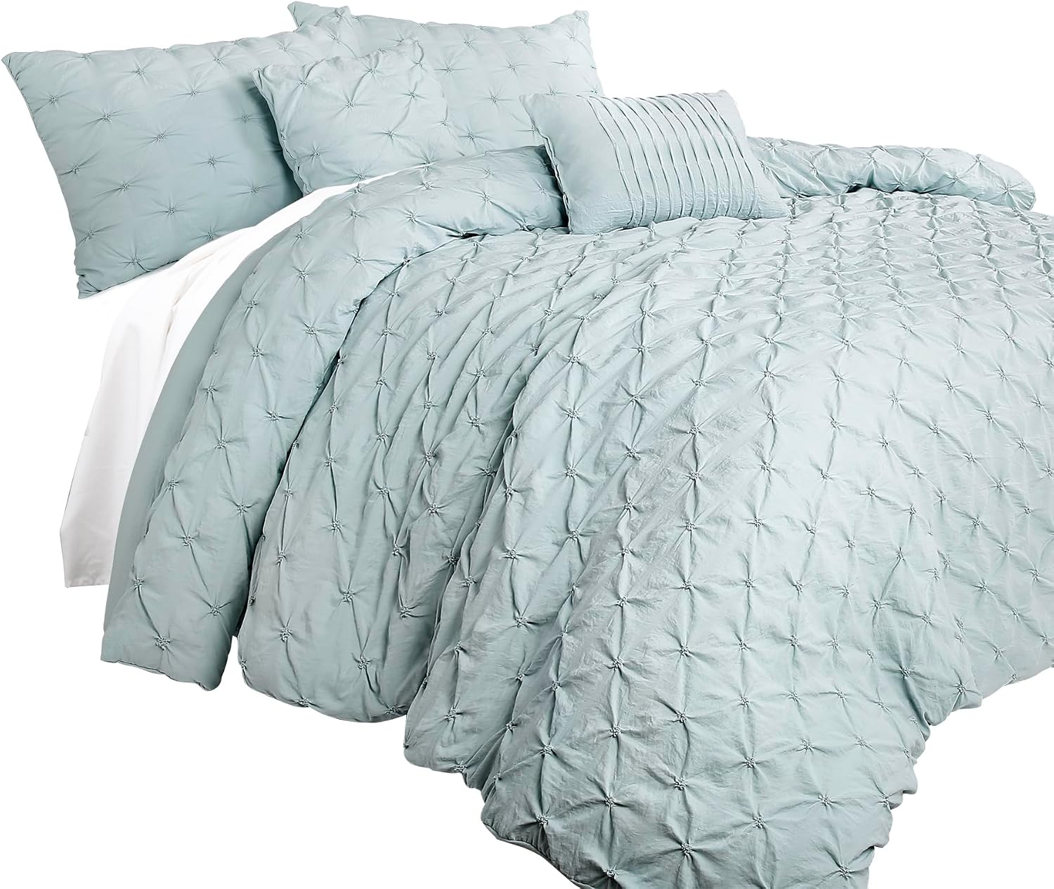 Lush Decor Ravello Pintuck Comforter Set - Luxe 5 Piece Textured Bedding Set - Traditional Glam & Farmhouse Inspired Bedroom Decor - King, Blue