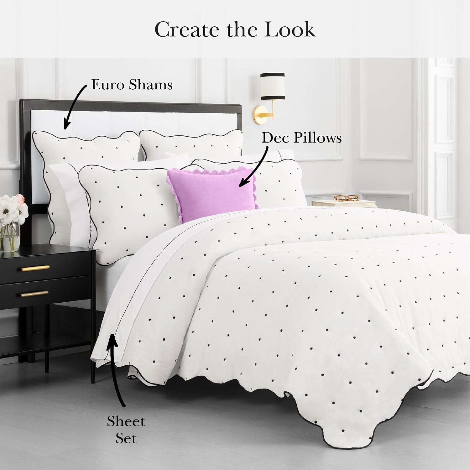 kate spade new york Scalloped Edge 3-Piece Full/Queen Quilt Bedding Set, 100% Cotton Reversible Cover, All Season Warmth Bedding, Machine Washable, Marshmallow