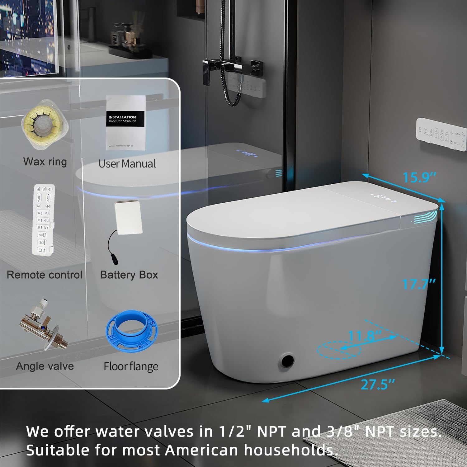 TOTTE Smart Toilet with Bidet Built-in, Auto Open/Close Lid, Auto Power 1000g MaP Flush, 1.28 GPF, One Piece Elongated Toilet with Instant Warm Water & Warm Air Dryer, Built-in Aroma
