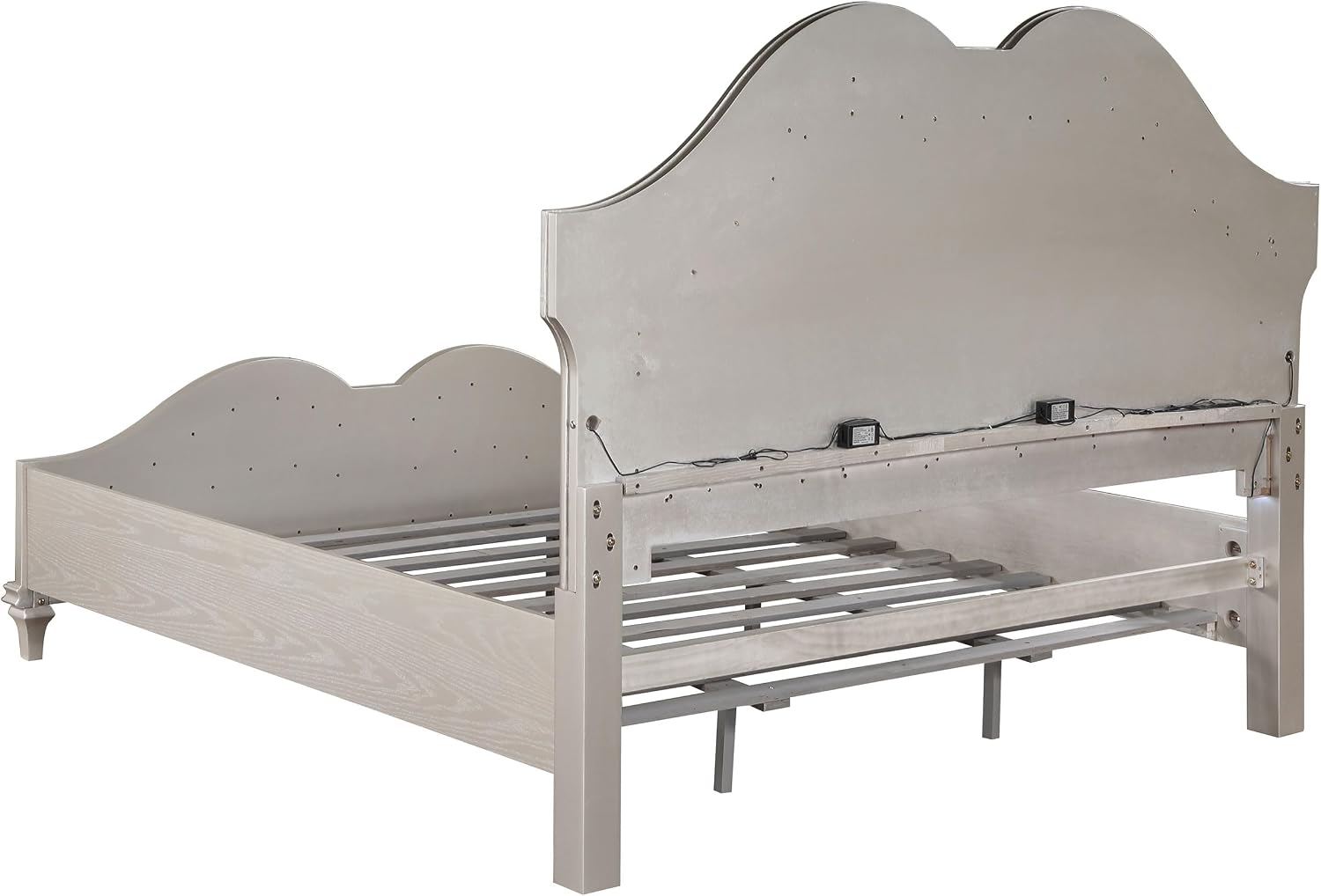 Coaster Home Furnishings Evangeline Modern Classic 4-Piece Bedroom Set Chenille Upholstered Eastern King Size LED Panel Bed Frame 67-inch Headboard Silver Oak 223391KE-S4