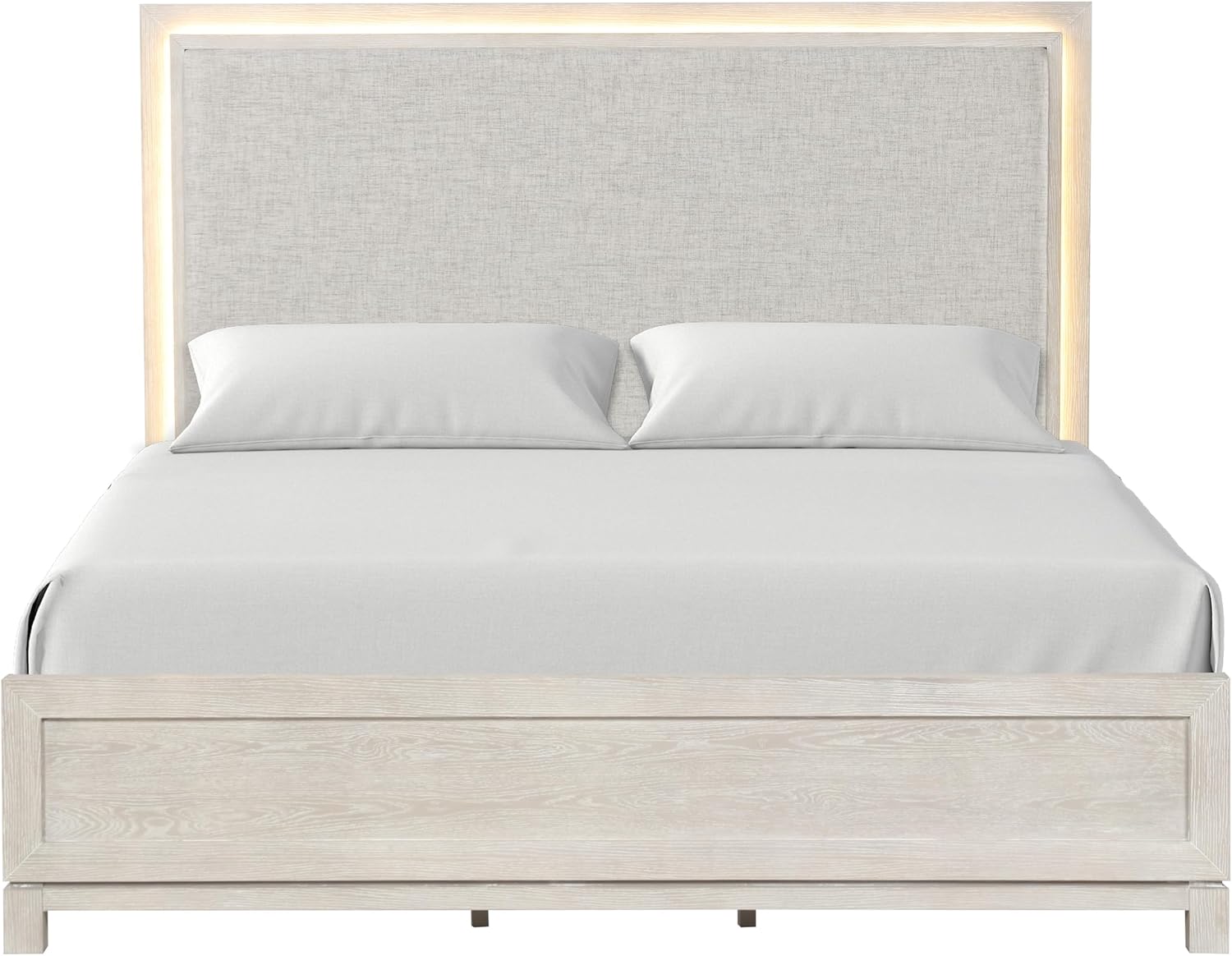 Furniture of America Bailer Modern Solid Wood 6-Piece Bedroom Set with LED on Headboard, Stainless Steal Posts and Marble Top on Nightstand, Box Spring Needed, Queen, Weathered Gray