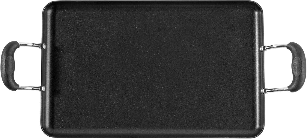Restaurantware-Met Lux 16.5 x 10.5 Inch Double Burner Griddle, 1 No-Stick Flat Top Grill - Cool Touch Handles, Compatible With Gas And Electric, Aluminum Griddle Pan, Even-Heating, For Eggs