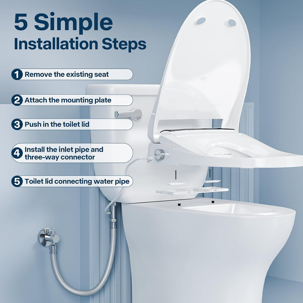 Electric Toilet Seat Elongated with Voice Control, Heated Toilet Seat with Warm Water & Dryer, Radar Sensor Auto Open/Close, LED Temp Display, Electric Bidet Toilet Seat for Bathroom