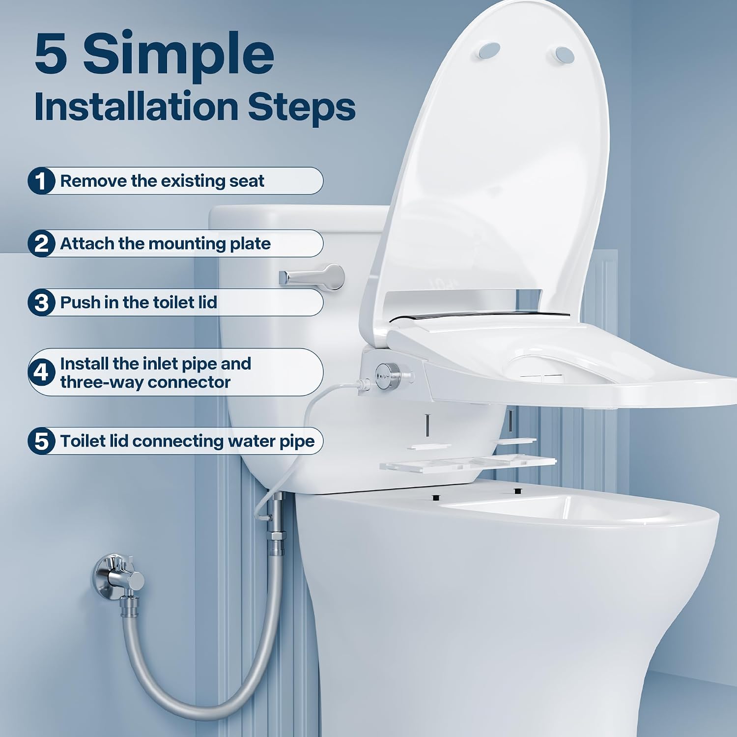 Electric Toilet Seat Elongated with Voice Control, Heated Toilet Seat with Warm Water & Dryer, Radar Sensor Auto Open/Close, LED Temp Display, Electric Bidet Toilet Seat for Bathroom
