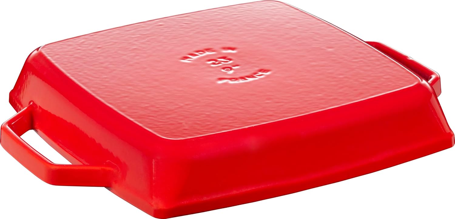 Staub Dust 40511-685-0 Rectangular Griddle with Two Handles, 28 cm, cast Iron, Cherry red