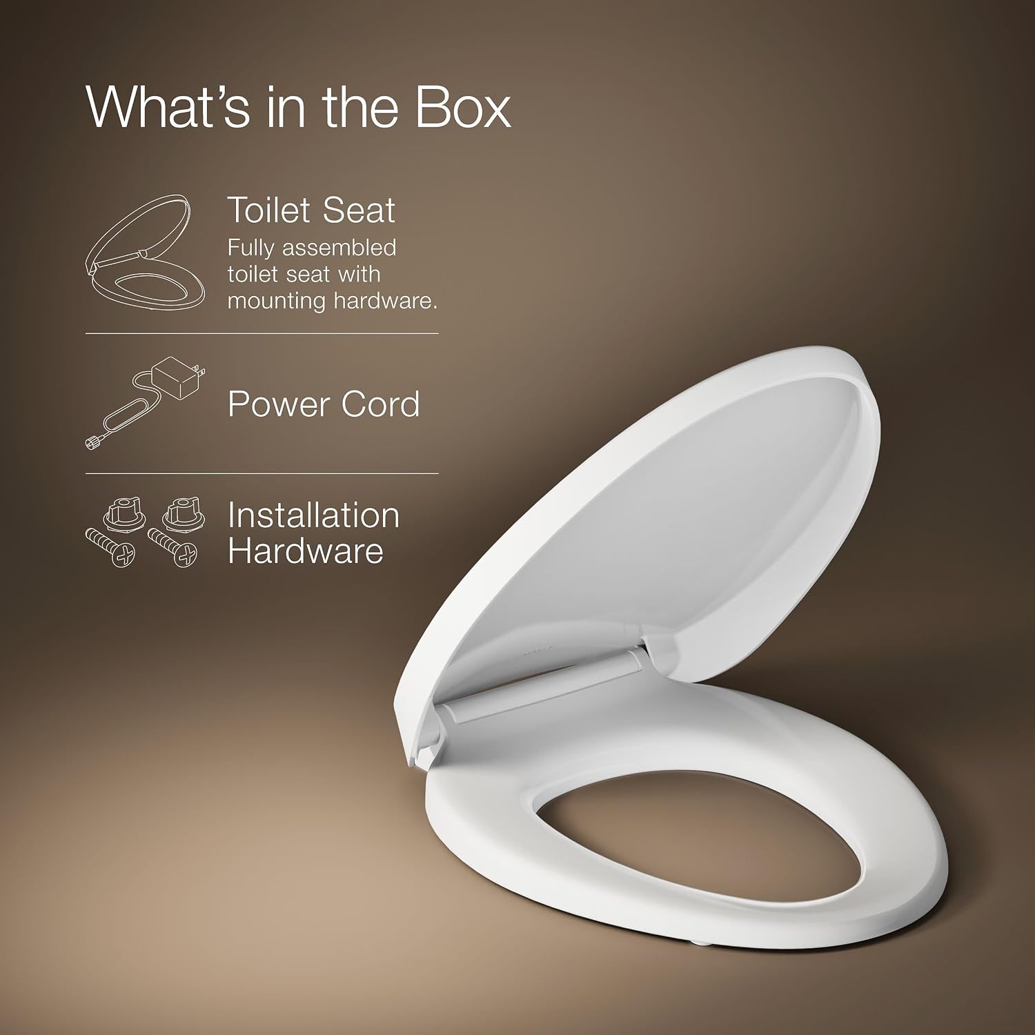 KOHLER 10349-0 PureWarmth Heated Elongated Toilet Seat, Soft Close Toilet Seat, Quiet-Close, Slow Close, Night Light, White