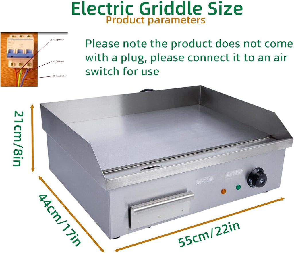 4400W Non-Stick Commercial Electric Table Top Griddle, 572°F/300℃ Thermostatic Double Control Flat Top Grill with Overload Circuit Breaker, Stainless Steel Teppanyaki Grill for Pancakes, Omelets, etc