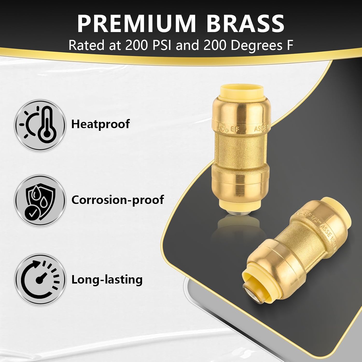 (Pack of 30) Foskan Push Fit Fittings, 1 Inch x 1 Inch Brass Straight Coupling With Disconnect Clip, Push to Connect PEX, Copper, CPVC Pipes for Pipe Repairs & Projects