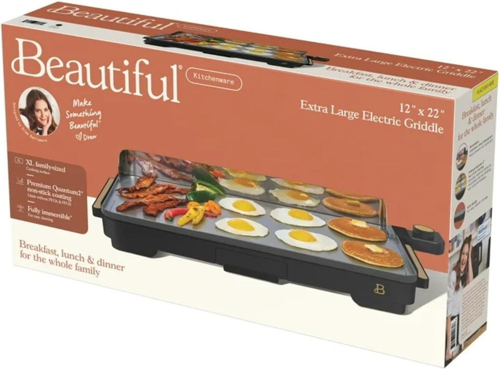 Extra Large Electric Griddle 12x22 Inch, 1500W Nonstick Countertop Griddle with Removable Backsplash and Adjustable Temperature Control for Family Breakfast & Indoor Cooking (Black Sesame)