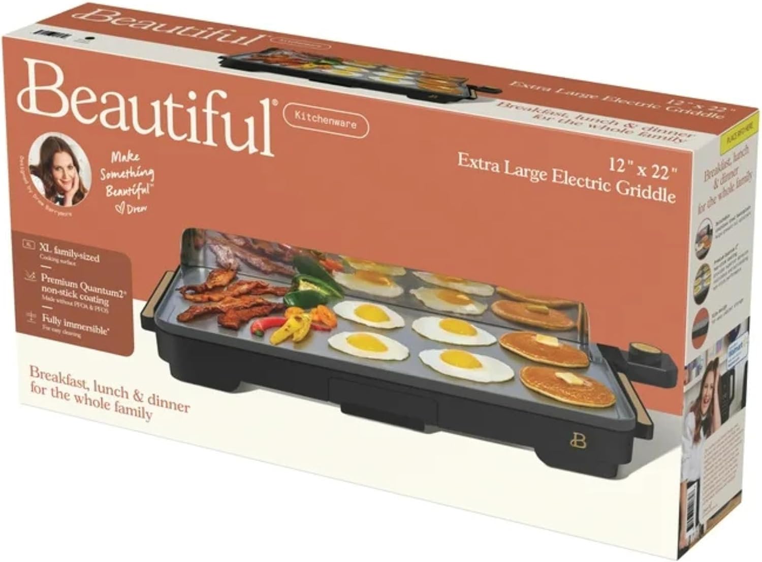 Extra Large Electric Griddle 12x22 Inch, 1500W Nonstick Countertop Griddle with Removable Backsplash and Adjustable Temperature Control for Family Breakfast & Indoor Cooking (Black Sesame)