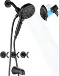LIWEIKE Matte Black 3 Handle Tub Shower Faucet, 3 Knob Shower Tub Faucet Set with with 10 Setting with Magnetic Handheld Head Three Handle Tub and Shower Faucet Set