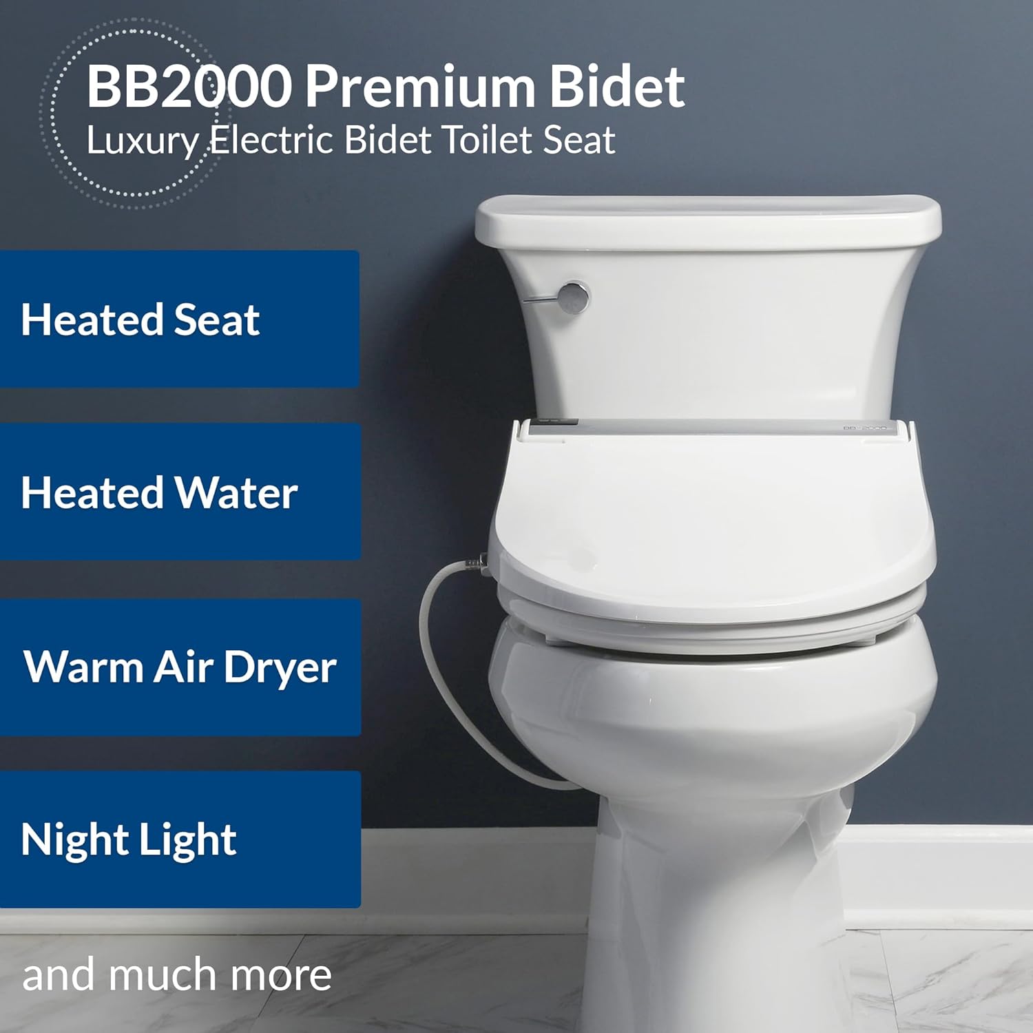 Bio Bidet BB2000 Electric Bidet Toilet Seat, Warm Water with Air Dryer, Heated Seat with Sensor and Slow Close Lid, Night Light, Modern Black Remote Control, Elongated