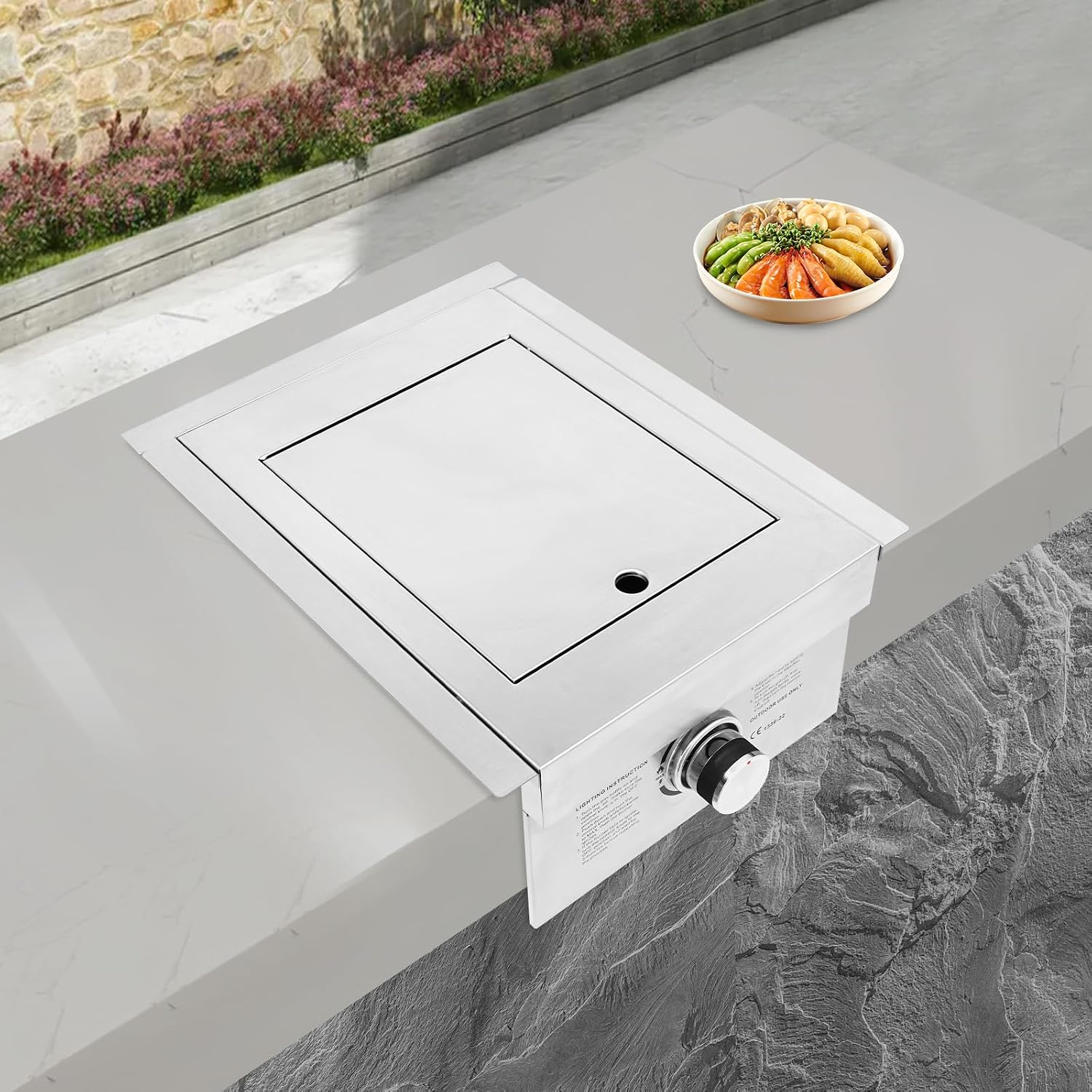 Single Burner Stove for Outdoor Kitchen, Built-in Stainless Steel Side Burner with Removable Grates & Cover, Gas Stove for BBQ Island, Patio, Backyard (Liquid Propane, Single Burner)