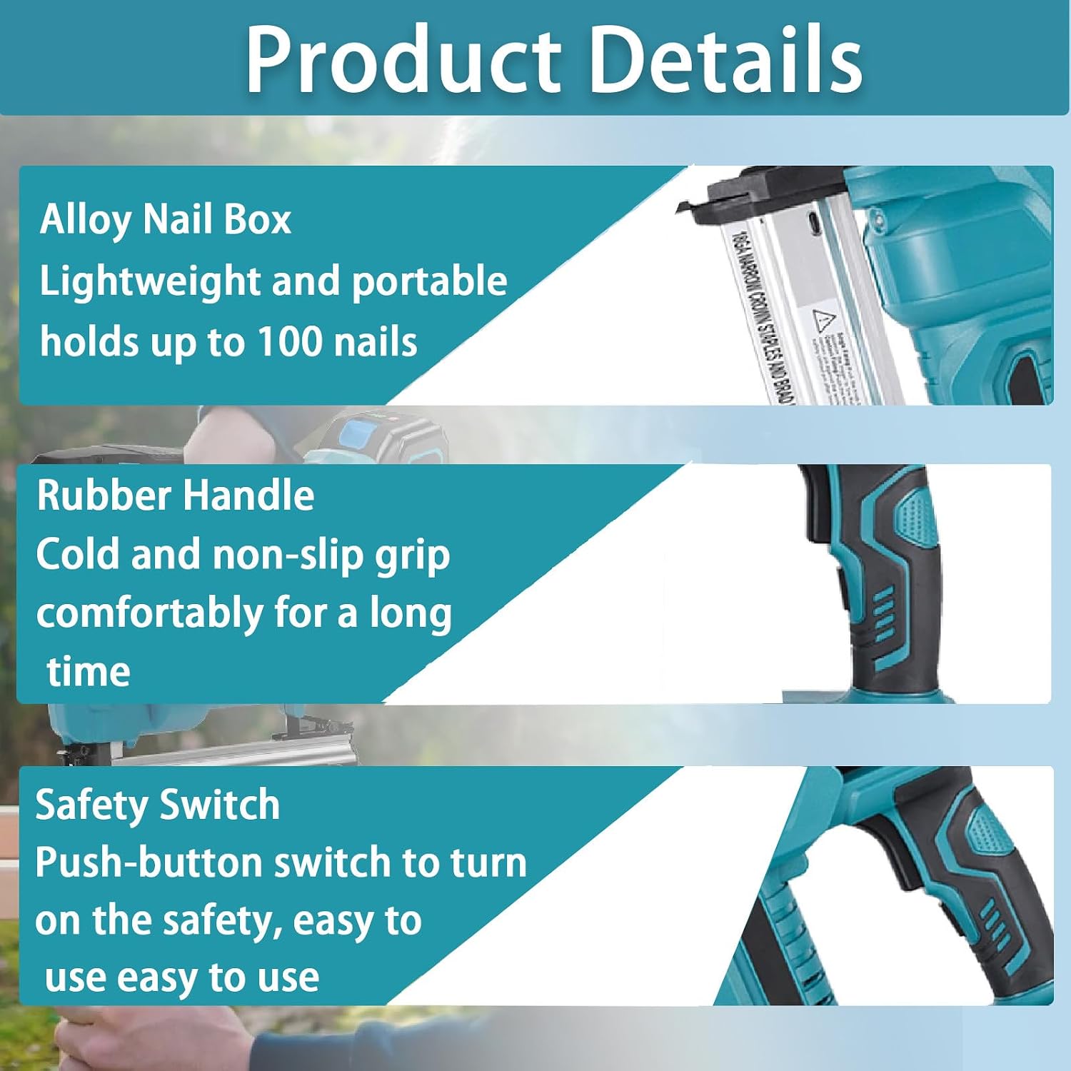 Electric Nail Nailer,21v Nailer Cordless,18 Gauge 2 in 1 Cordless Brad Nailer Stapler,U Shaped Nail/Straight Nail,for Upholstery and Carpentry,with Gloves,1 Battery&400 Nails,Blue