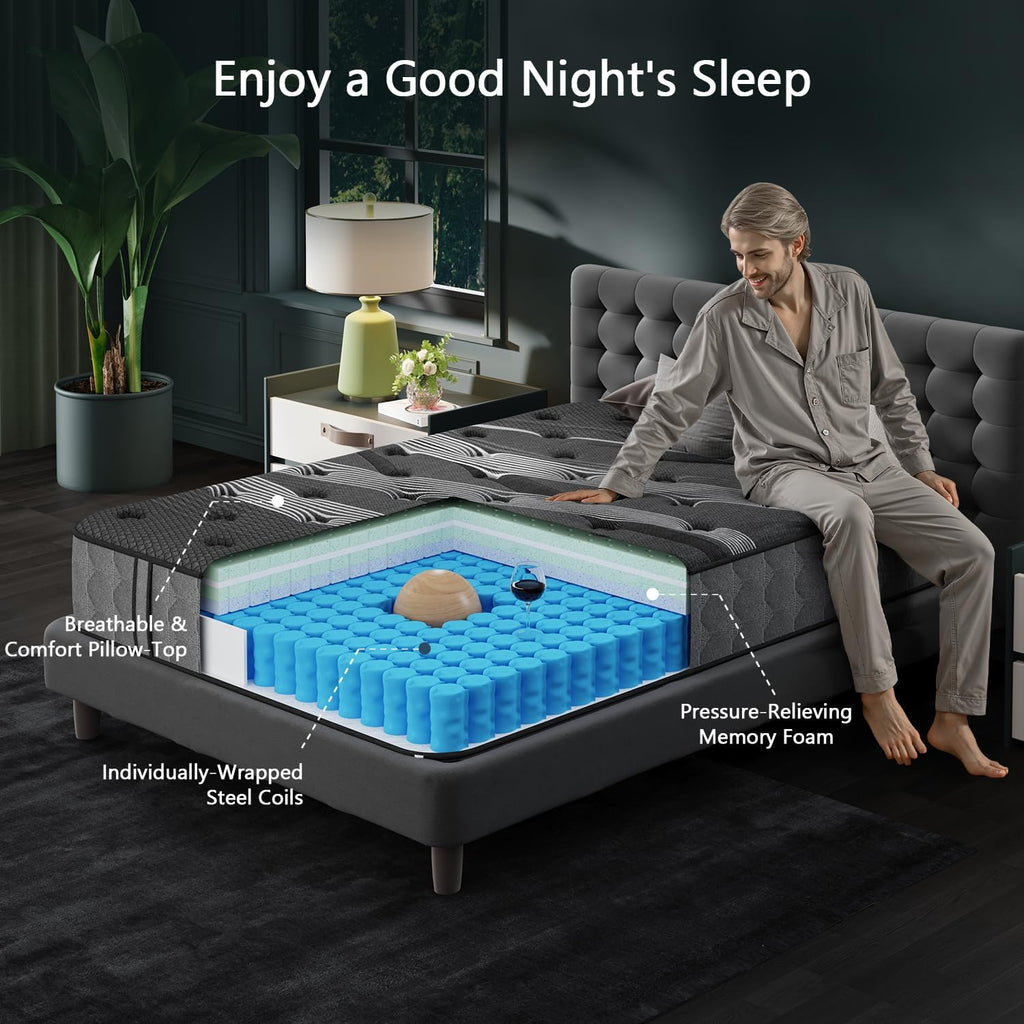 Twin Mattress, 2026 Upgraded 8 Inch Hybrid Twin Size Mattress in a Box, Cooling-Gel Memory Foam & Pocket Springs for Pressure Relief, Medium Firm Support, Certified Safe Fabric, 365-Night Trial