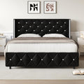 Lullabyre Full Size Bed Frame, Upholstered Bed Frame with Diamond Tufted Headboard, Modern Silverside Wingback, No Box Spring Needed, Easy Assembly, Black