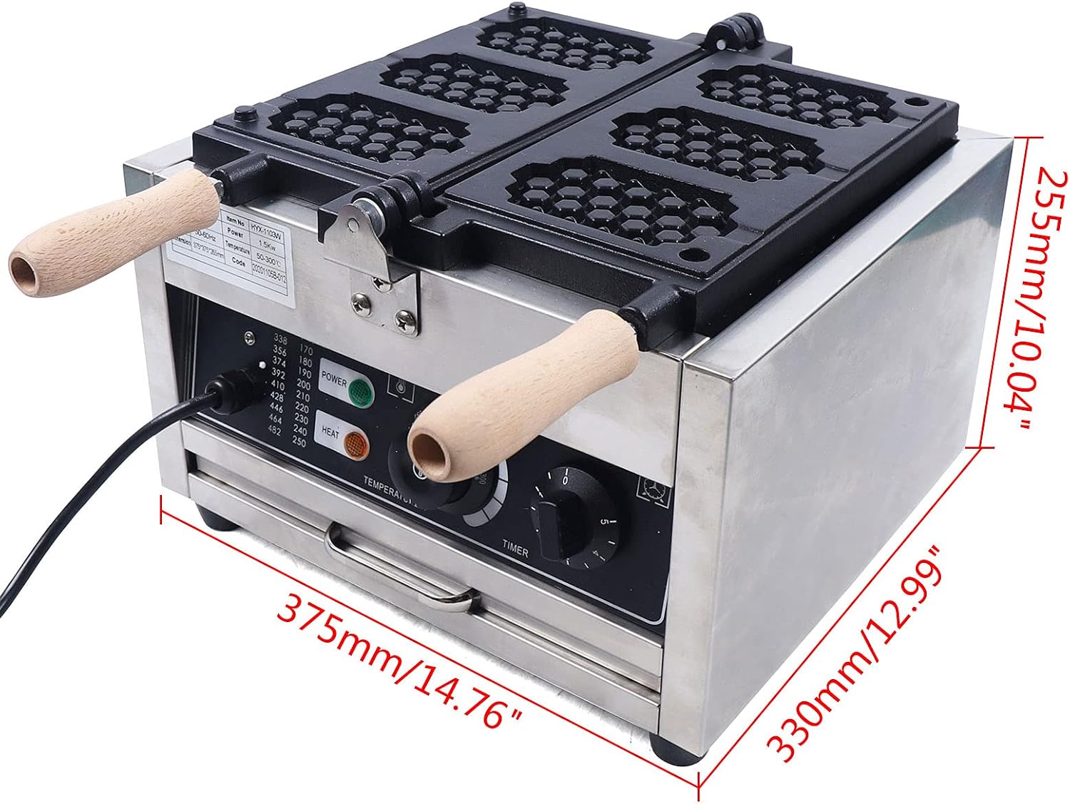 Waffle Making Machine, 110V 1500W Commercial Waffle Maker Electric Stainless Steel Rotatable Double-Head Heating Waffle Making for Tea Shops, Snack Bars, Dessert Shops (3 Grids 110V 1500W)