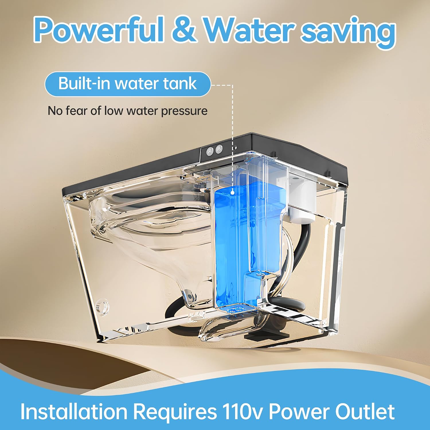WinZo Smart Toilet with Built-in Tank, Square Comfortable Height One-Piece with Warm Water Bidet, Foot Kick Flush, Modern Elongated Smart Toilet with Bidet Built In, Heated Seat & Auto Drying