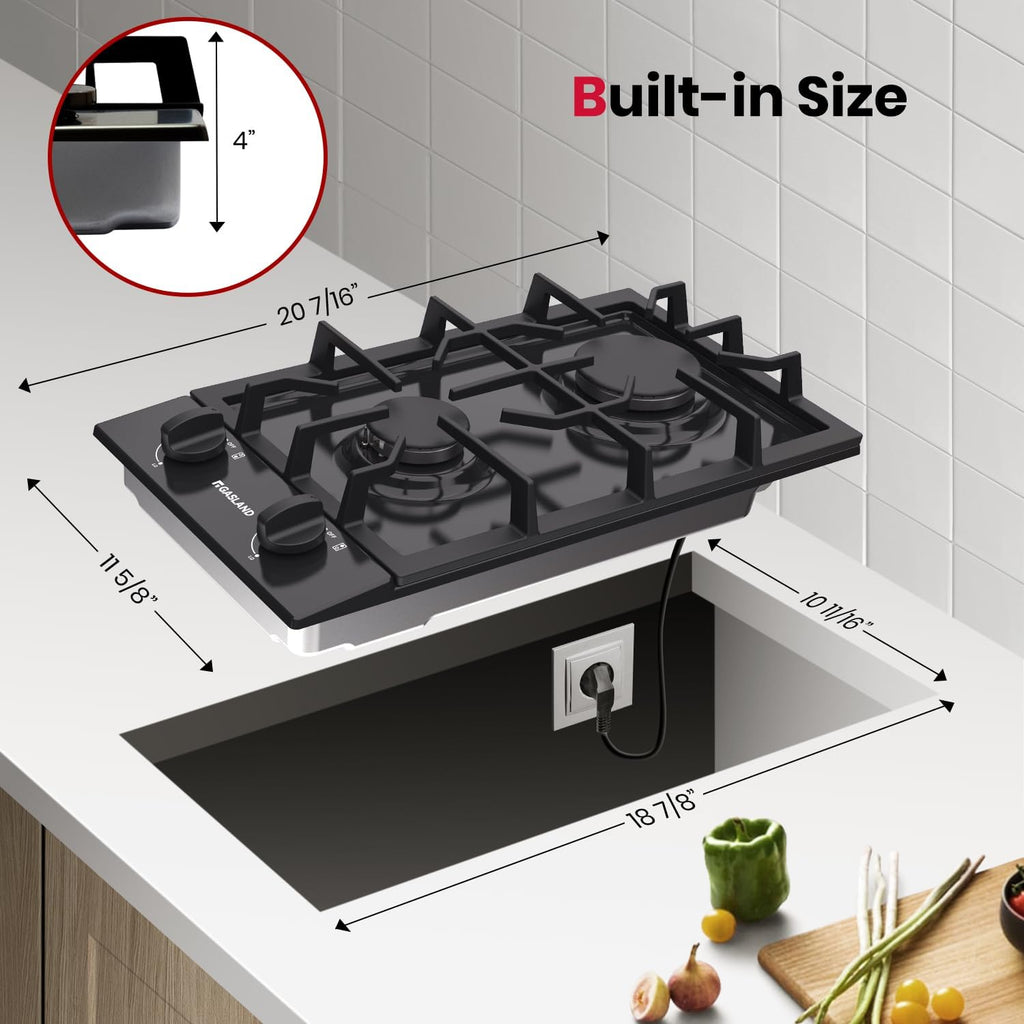GASLAND 2 Burners Gas Cooktop 12 Inch GH30EF Drop-in Propane Stove Top with Thermocouple Protection, LPG/NG Convertible Dual Fuel Natural Gas Hob, Black