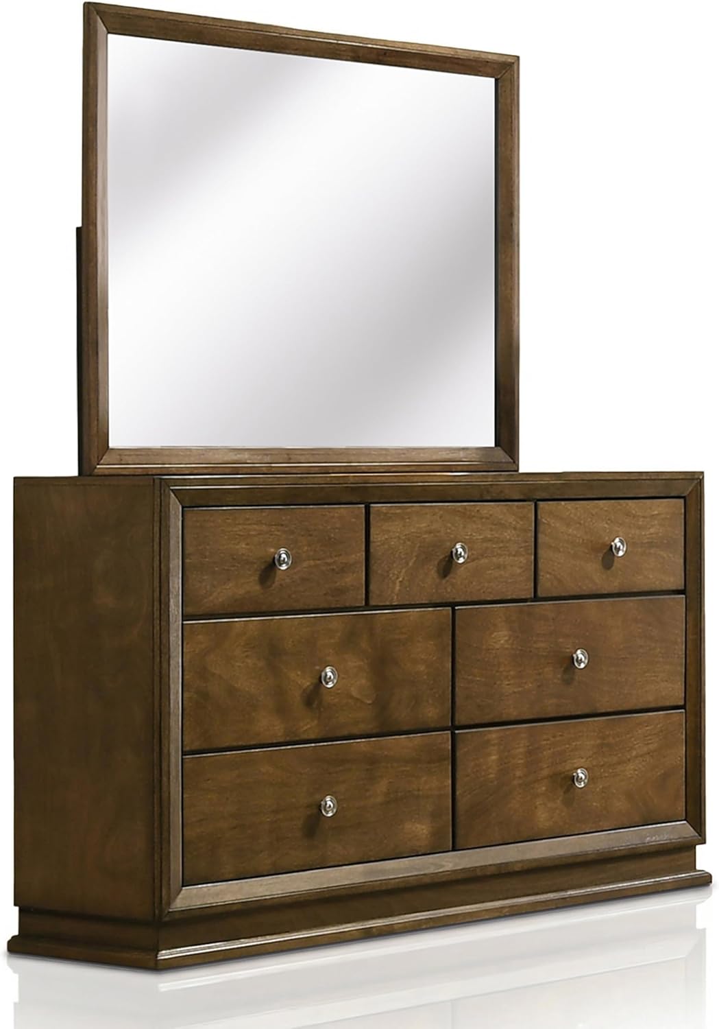 Furniture of America Extan Modern Solid Wood 6-Piece Bedroom Set with Beveled Corner, Metal Center Glide, Zinc Iron Bronze Knobs, Box Spring Needed, Twin, Walnut