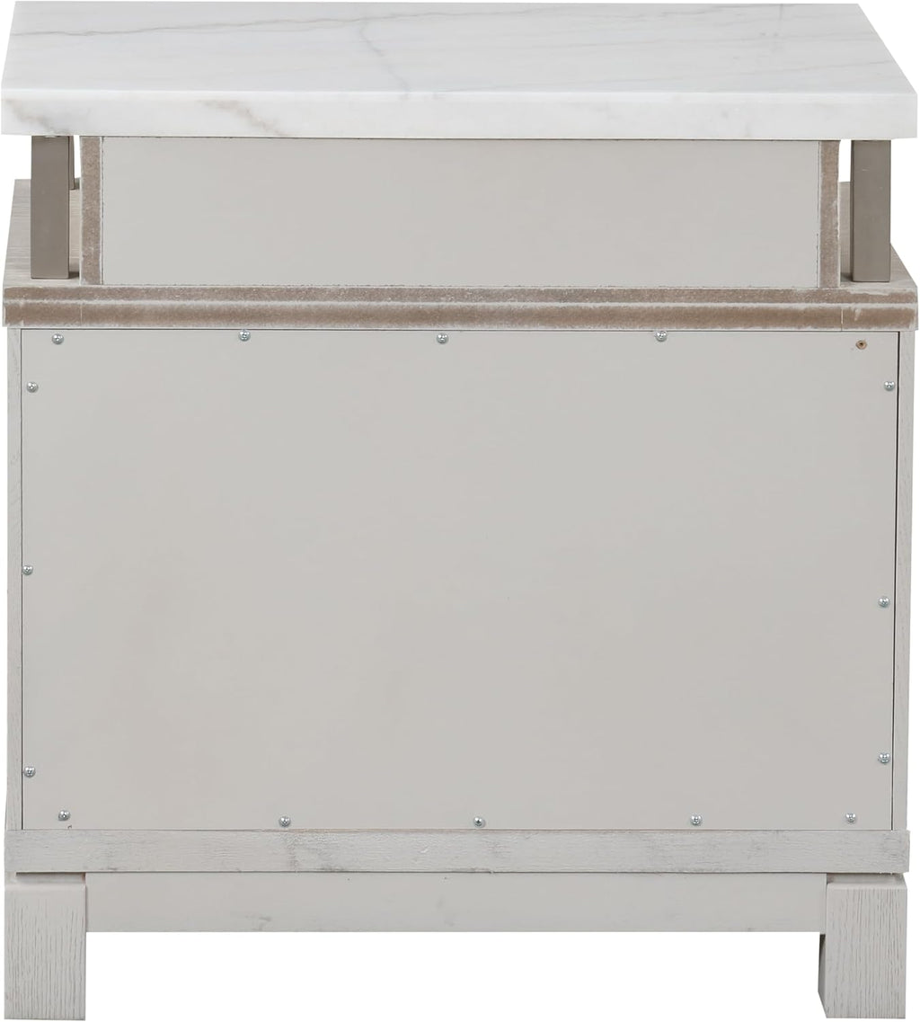 Furniture of America Bailer Modern Solid Wood 6-Piece Bedroom Set with LED on Headboard, Stainless Steal Posts and Marble Top on Nightstand, Box Spring Needed, Queen, Weathered Gray