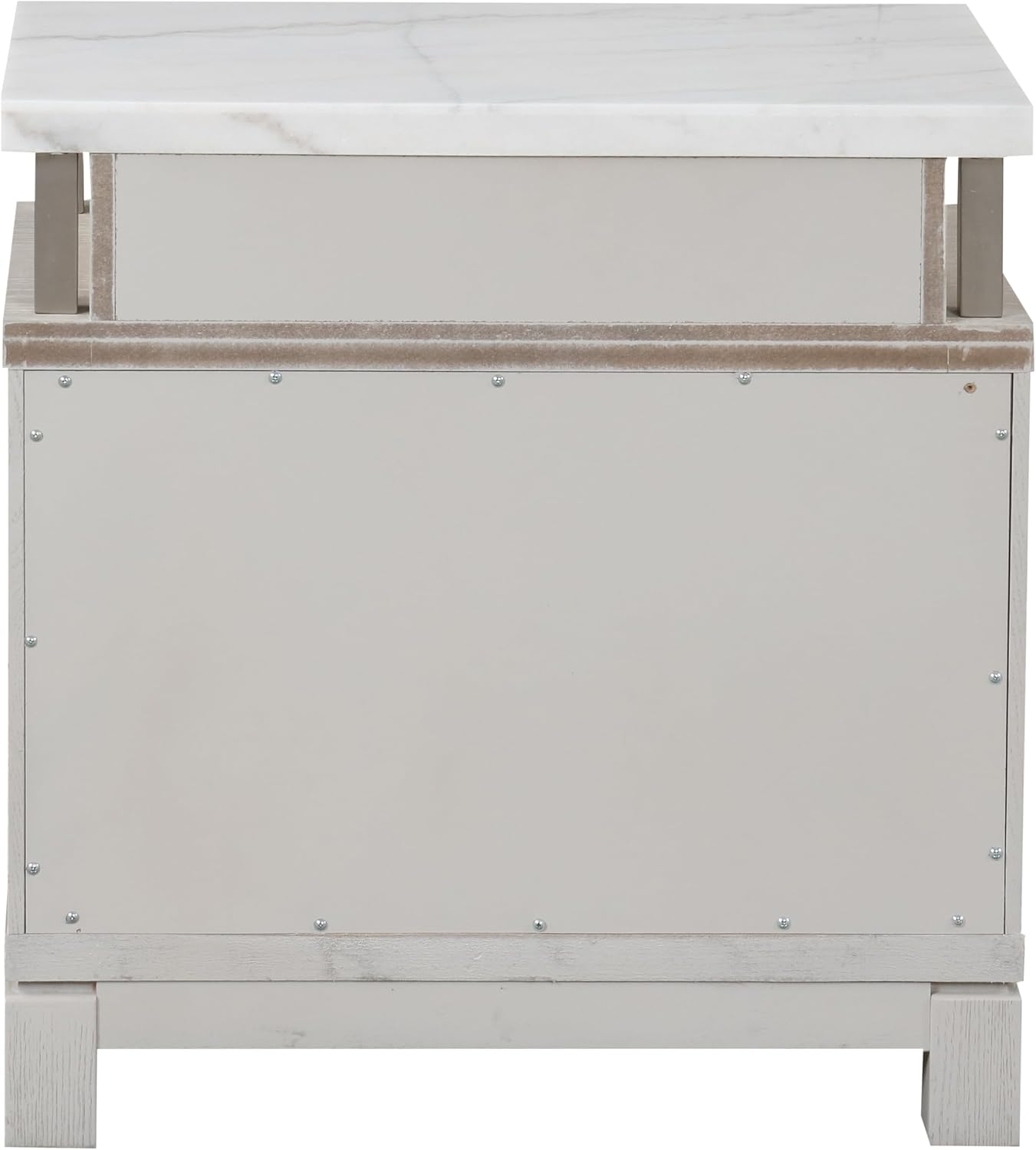 Furniture of America Bailer Modern Solid Wood 6-Piece Bedroom Set with LED on Headboard, Stainless Steal Posts and Marble Top on Nightstand, Box Spring Needed, King, Weathered Gray