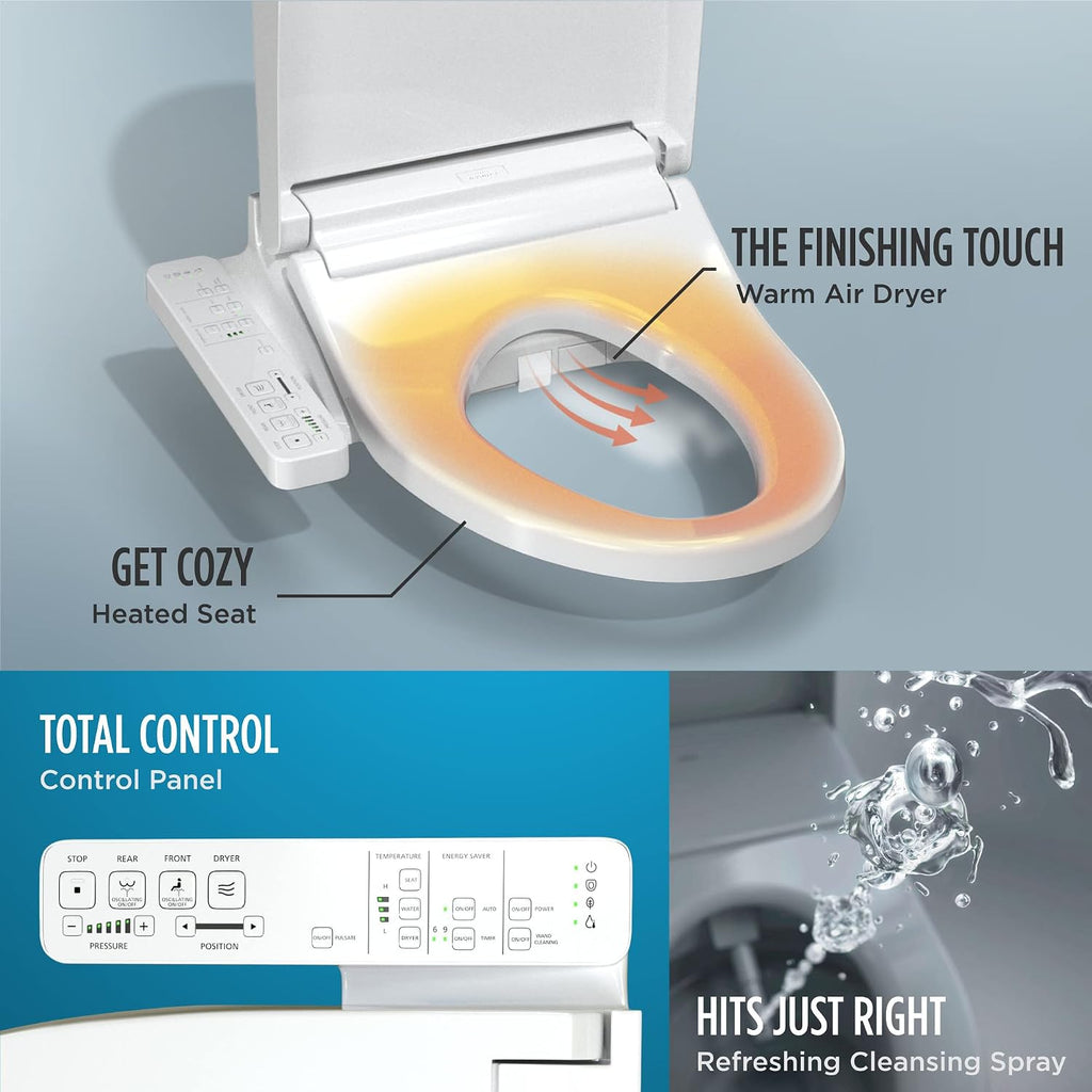 TOTO® WASHLET® KC2 Electronic Bidet Toilet Seat with Heated Seat and SoftClose Lid, Round, Cotton White - SW3023#01