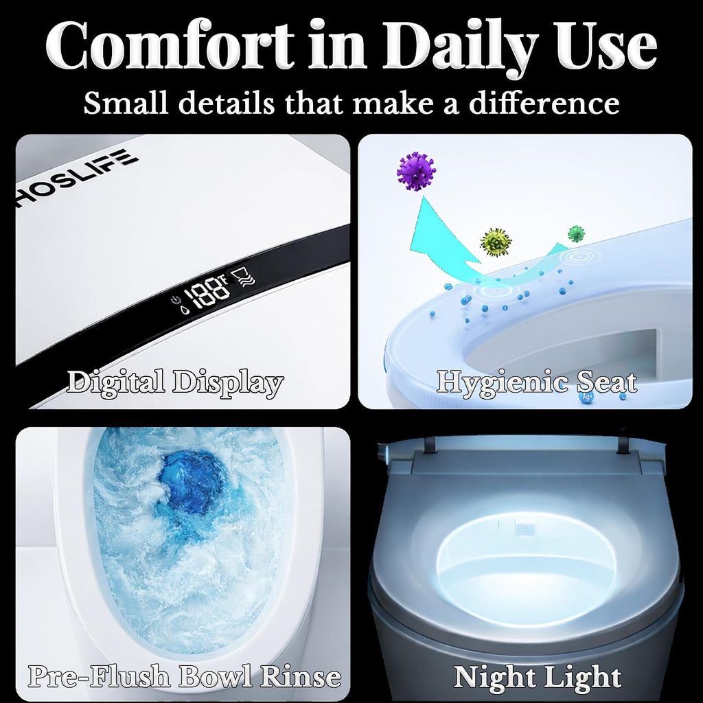 EchosLife Smart Toilet with Bidet Built In, One Piece Elongated Toilet with Tank, Pump-Assisted Flush, Heated Seat, Warm Water Wash & Air Dryer, Foot Sensor Flush, LED Display